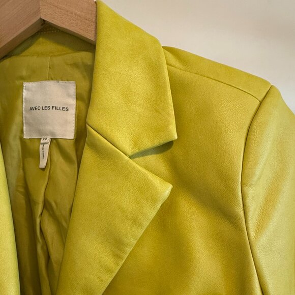 Anthropologie Avec Les Filles Yellow Faux Leather Cropped Blazer XS - Picture 8 of 8